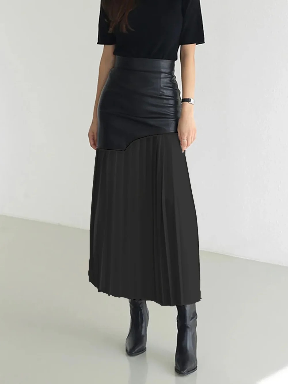 Micas faux leather pleated maxi skirt
